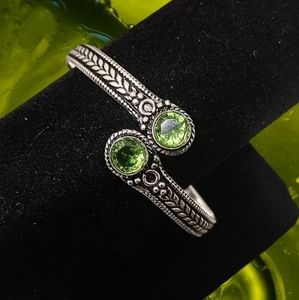 925 Sterling Silver Plated Green Bali Bangle
